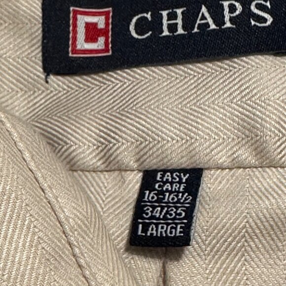 Chaps Men's Beige Long Sleeve Button-Up Shirt Size L 16-16.5 34/35 100% Cotton - Picture 6 of 13